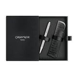 ECRIDOR™ DAMIER SILBERGRAU Kugelschreiber Geschenkset mit Lederetui