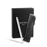 ECRIDOR™ DAMIER SILBERGRAU Kugelschreiber Geschenkset mit Lederetui