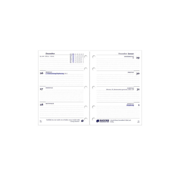 2025 Mini Kalendereinlage 1 Woche/2 Seiten Weiß Deutsch